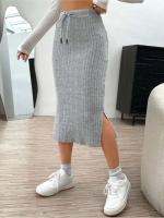 Nueva falda de punto de lana con abertura de longitud media para otoño e invierno, y encaje de cintura alta, adecuada para la moda informal de las mujeres - details 7