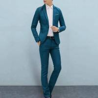 Conjunto de Traje de Negocios para Hombres de Talla Delgada 2Pcs con Blazer de Manga Larga y Traje Largo Color Sólido Estilo Primavera Otoño - details 0