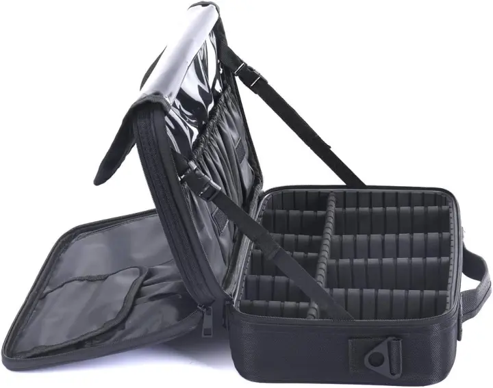 Neceser de Maquillaje, LOSMILE Bolsa de Maquillaje para Viaje,Impermeable Organizador de Maquillaje, Bolso de Cosméticos con divisors Ajustable. (M-Negro) - 1