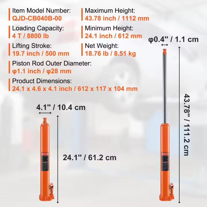 SucceBuy Gato hidráulico de gato largo, cilindro de elevación de motor, bomba de pistón y base de horquilla para elevadores, uso mecánico en granjas - 1