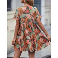 Primavera y verano nuevo vestido plisado suelto con cuello en V de color sólido para mujer - details 2