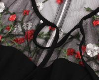 2024 nuevo Retro de manga corta de malla de contraste elegante ral bordado Swing Vintage mujeres corbata cuello bolsillo lateral vestido de verano - details 5