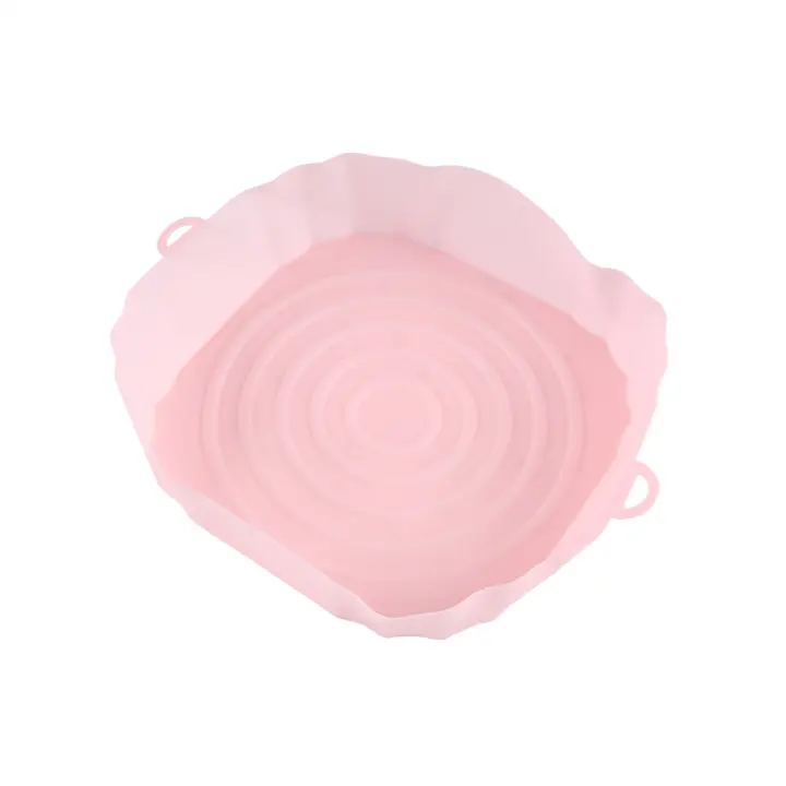 Bandeja de horno para freidoras de aire, cesta de pollo frito, esterilla, olla de silicona redonda, reemplaza la parrilla, color rosa, 20Cm - 1