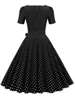 Vestido midi elegante informal para mujer con lunares, cuello Peter Pan, cintura alta y corte en A - details 22