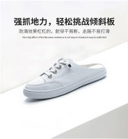 Baotou media zapatillas de mujer de fondo plano exterior desgaste de verano de cuero transpirable y ligero media bandeja zapatos sin tacón zapatos blancos - details 3