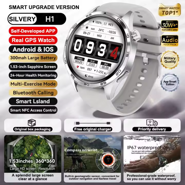 Watch 5 Pro GPS NFC Reloj inteligente Hombre AMOLED Frecuencia Cardíaca De Pantalla De Alta Definición Bluetooth llamada Brújula GPS NFC Ip68 Impermeable Mujer Recordatorio De Salud Reloj Inteligente Nuevo Para iOS y Android Nuevo 2025 - 1