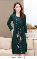 Vestido Midi Vintage ral de talla grande para mujer, moda coreana, elegante, para primavera y otoño, jersey de manga larga empalmado, bata informal - details 9