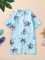 Bañador encantador con estampado de árbol de coco para niña, traje de baño con protección solar, cómodo para la playa y la piscina - details 10