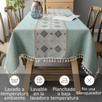 Mantel Elegante de Algodón Lino para Mesa Cuadrada Antimanchas con Bordado Impreso Decorativo para Reuniones Familiares en Cocina - details 6