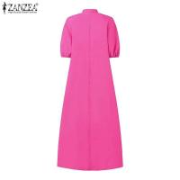 ZANZEA-Vestidos informales de manga corta abombada para vacaciones, Vestidos escalonados, batas elegantes de Color sólido con cuello en V, vestido Maxi de verano 2025 - details 6