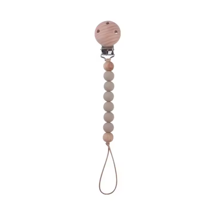 Cadena de Chupete de Madera para Bebe, soporte de pezón, Clips de silicona, seuridad, práctico, anticaída, multicolor, grado alimenticio - 1