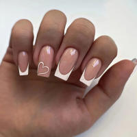 24PCS Uñas Curtas Cuadradas Rosas Con Diseño De Amor Y Blanco Uñas Postizas Francesas Colores Dulces Para Fiesta Uñas Postizas De Quemado - details 0