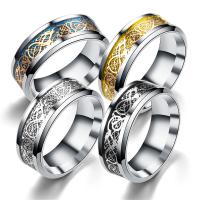 Anillo Vikingo Punk de Acero Inoxidable Anillo de Dragón Celta con Incrustaciones de Fibra de Carbono Azul Joyería de Boda para Hombres Tamaño 7-11 - details 6