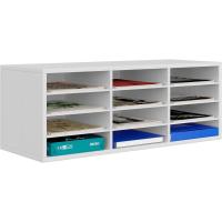 12 Compartimentos Madera A4 Bandeja Archivador Organizador Hojas Soporte Documentos Clasificador Oficina Almacenamiento Escritorio Estante Papeles, Blanco - details 0
