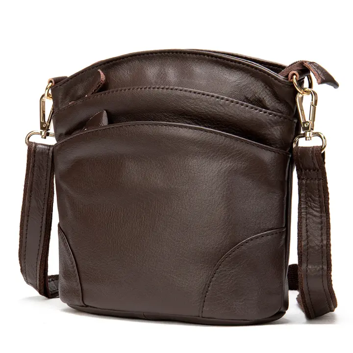 Bolso de cuero auténtico vintage casual para mujer, color sólido, cuero real suave, bolso de hombro y B - 1