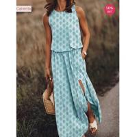 Vestido Largo de Verano 2025 sin Mangas y Cuello Redondo Moda Femenina Europea y Americana - details 3