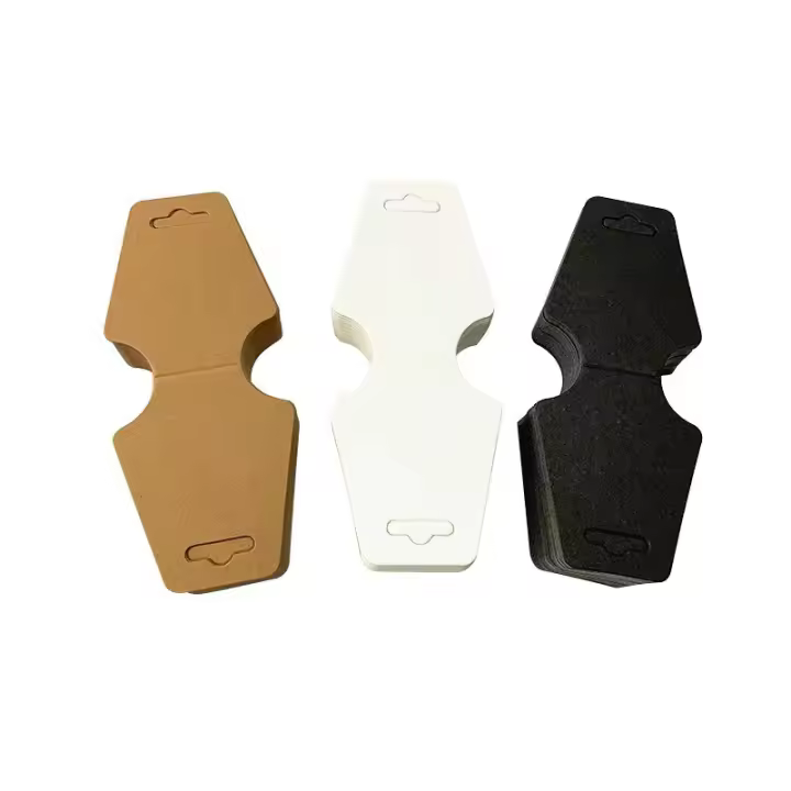 Juego de etiquetas plegables de 300 piezas Tarjeta de embalaje de papel Kraft Tres colores Negro Marrón Blanco 12x5 cm Diadema Scrunchies Tarjeta de exhibición Etiqueta de soporte para collar Pulseras Brazalete Llaveros Útil Tablero de precios simple Emba - 1