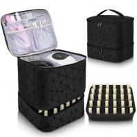 Organizador de esmalte de uñas de cuero PU, rombo a cuadros, Kit de uñas de doble capa, estuche de transporte, gran capacidad, sostiene 30 botellas - details 0