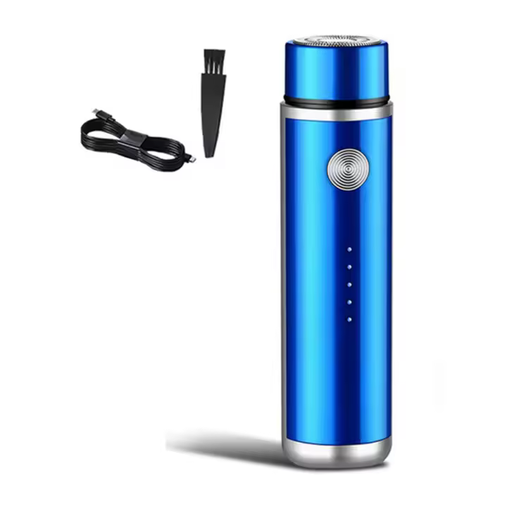 Mini Afeitadora eléctrica portátil para hombres, afeitadora lavable, recortadora de barba, recargable por USB afeitadora facial, azul - 1