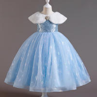 Vestido de malla largo con lentejuelas para niñas, estilo princesa, para presentaciones de piano. - details 2
