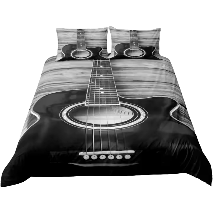 Juego de Funda de Edredón de Guitarra Vintage Grey Tema de Música para Adolescentes - 1