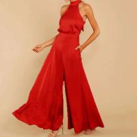 Mono de Pantalones Grandes Piernas para Mujer Ouwu Mono Halter con Lazo en Espalda de Color Sólido - details 8