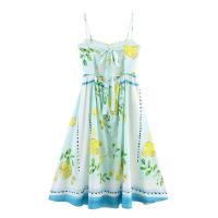 Vestido de tirantes 2025 con lazo decorativo y espalda descubierta con estampado de limones, falda larga holgada, novedad de verano, para mujer - details 2