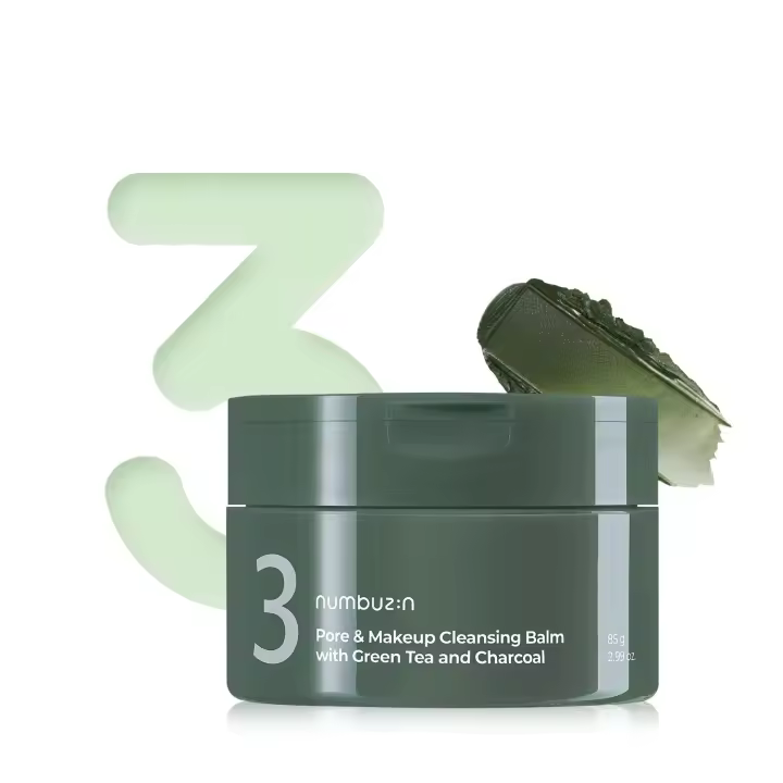 Bálsamo limpiador de maquillaje de poros numbuzin No.3 con té verde y carbón |   Limpieza rápida y fácil, reduce los puntos negros, sin fragancia, - 1