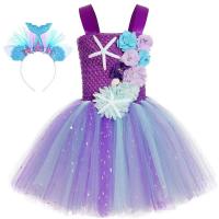 Vestido de sirena para niñas, vestido de fiesta de princesa de Halloween, falda tutú de tul de malla arcoíris, escala de pez de lentejuelas tres - details 27