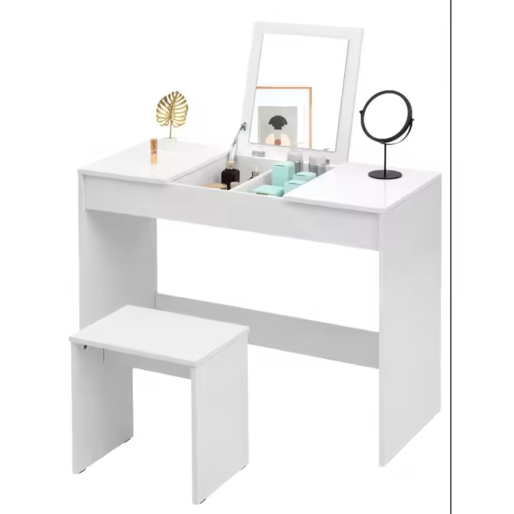 1 Juego de tocador con espejo de maquillaje y taburete, tocador plegable, escritorio, tocadores de dormitorio, mesita de noche - 1