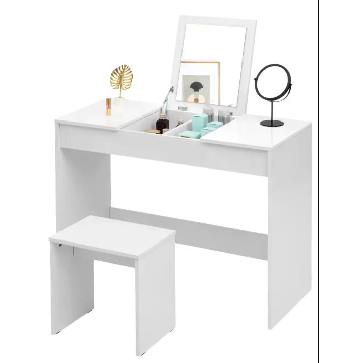 1 Juego de tocador con espejo de maquillaje y taburete, tocador plegable, escritorio, tocadores de dormitorio, mesita de noche - 1