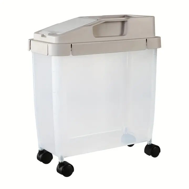 Contenedor de Alimentos para Mascotas a Prueba de Humedad Cubo de Alimentos Secos Transportable con Ruedas - 1