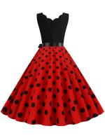 Dot print summer women elegant vintage party casual sleevelss a line dress - details 15