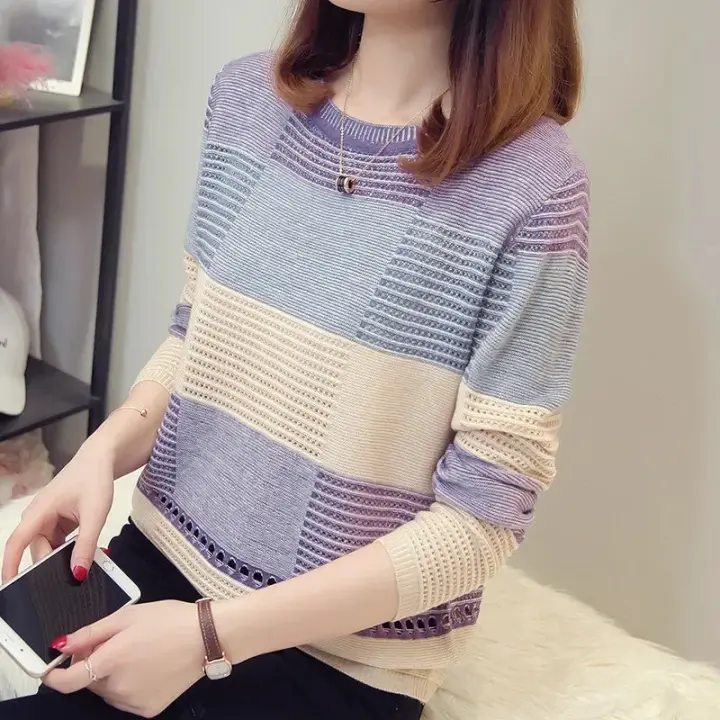Jersey de punto exsite para mujer Pure rip, versión coreana, ajuste loo, con ganchos, top ca, nuevo 2025 d - 1