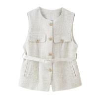 Chaleco sin mangas de tweed con una hilera de botones, cuello redondo y cinturón, ropa exterior para mujer, blusas elegantes 2025 - details 0