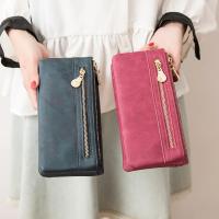 Cartera de Mujer de Cuero con Pulido Dull de Gran Capacidad Billetera de Doble Cierre Clutch Wristlet Cartera de Teléfono Monedero Porta Tarjetas Multiporo - details 6