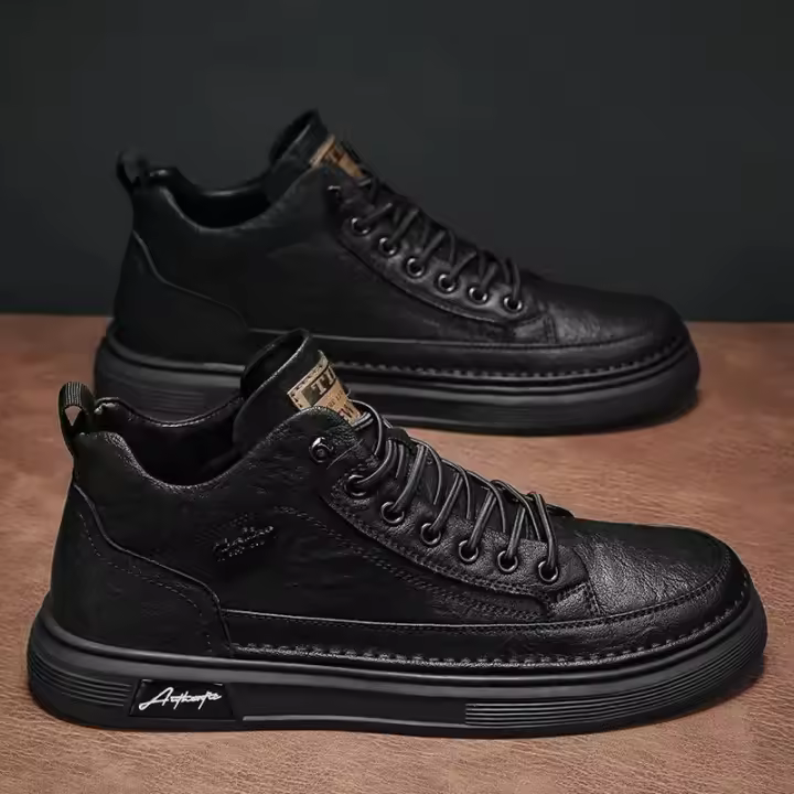 Zapatos de Skate de Cuero Británico para Hombres Primavera 2024 Zapatos Deportivos de Alta Media Altura para Estudiantes con Estilo - 1