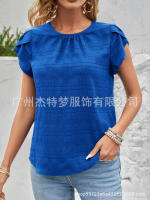 Moda mujer Primavera Verano nueva pétalo redondo elegante rt manga Top - details 10
