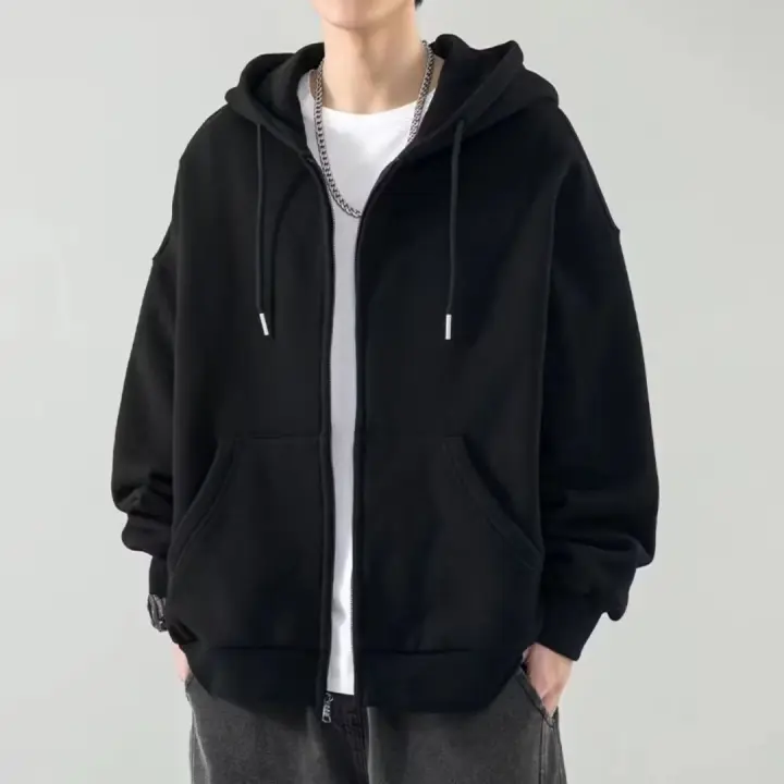 Sudadera con capucha deportiva para hombre, sudadera holgada de forro polar de color sólido - 1