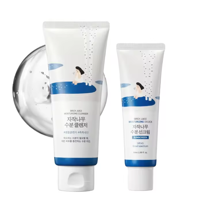 ROUND LAB Limpiador de jugo de abedul + Juego de protector solar hidratante UVLock Limpiador de gelatina hidratante suave, protector solar SPF45, hidratación, - 1