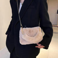 Bolso de mano de felpa con cadena pequeña, bandolera cuadrada de piel sintética, bolso de hombro esponjoso y cálido para compras, Otoño e Invierno - details 14