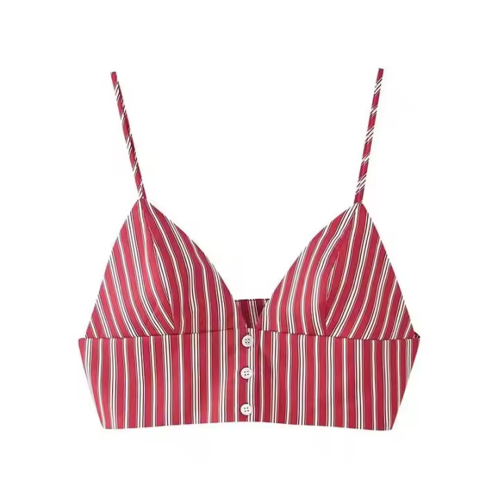 Conjunto de Falda a Rayas Rojas Tops de Tubo Sin Mangas, Cintura Alta Larga Falda - 1
