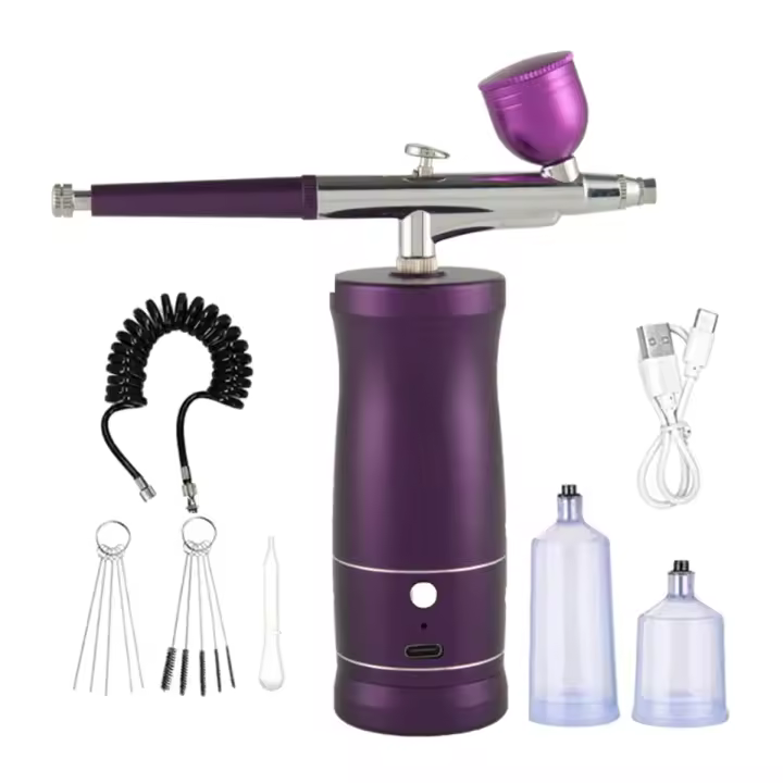 Kit de aerógrafo recargable de mano, compresor portátil para arte de uñas, Barbero, maquillaje, pastel, púrpura - 1