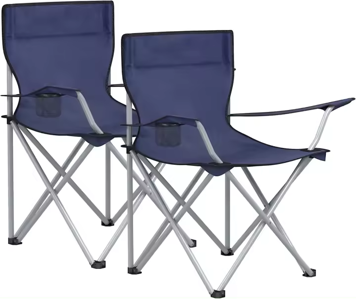 Sillas de Camping, Juego de 2 Sillas de Exterior, Apoyabrazos, Bolsillo para Tazas, Portátil, Plegable, Carga de 120 kg, Acampada, Jardín, Pesca, Playa, Terraza, Verde Militar GCB001C01 - 1