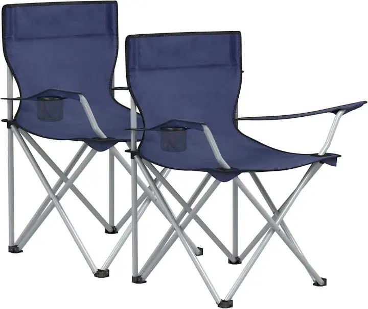 Sillas de Camping, Juego de 2 Sillas de Exterior, Apoyabrazos, Bolsillo para Tazas, Portátil, Plegable, Carga de 120 kg, Acampada, Jardín, Pesca, Playa, Terraza, Verde Militar GCB001C01 - 1