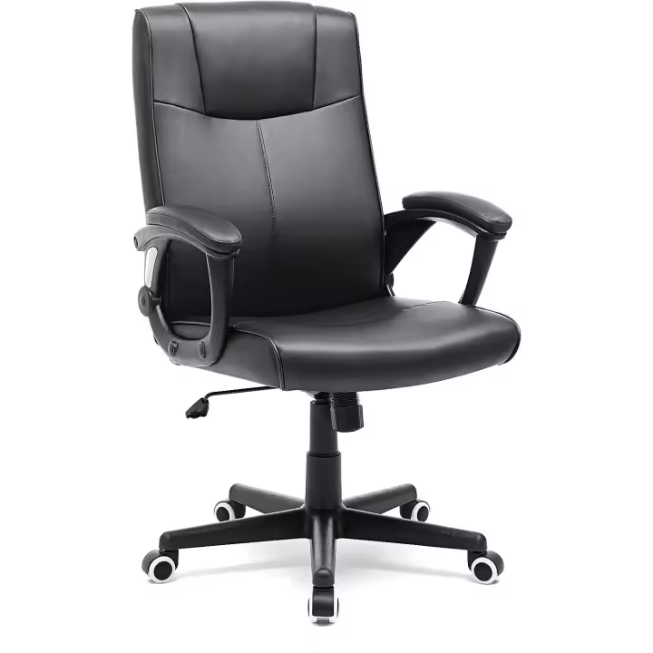 Silla Giratoria de Oficina, PU Resistente, Ajustable en Altura, Diseño Ergonómico, Negro - 1