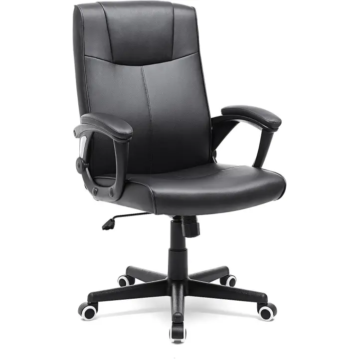 Silla Giratoria de Oficina, PU Resistente, Ajustable en Altura, Diseño Ergonómico, Negro - 1