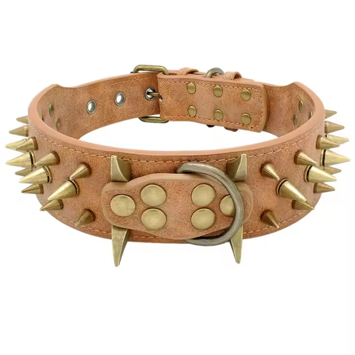 Collar de cuero con tachuelas y pinchos para Perro, Collar de Bulldog Pitbull y grandes para perros bóxer, Pastor Alemán - 1