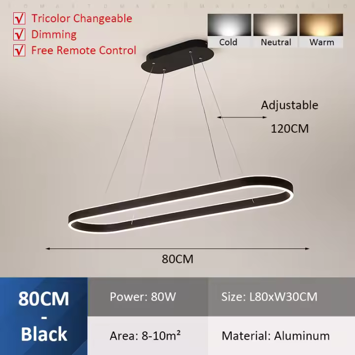 TOMAXIN-Luz LED colgante para comedor, sala de estar, dormitorio, lámpara de araña ovalada, 100CM - 1