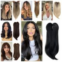 Topper de pelo liso en capas con flequillo, extensiones de cabello sintético con Clip ombré, postizos naturales de 22 pulgadas - details 1